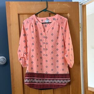 croft & barrow Coral Pink Geometric Border-Print Tunic